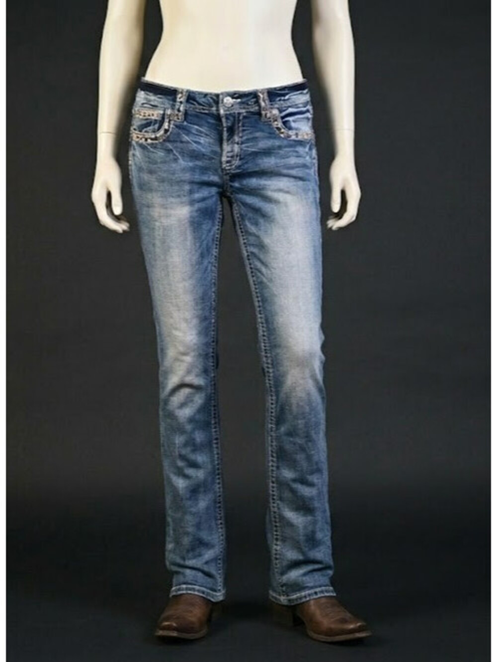 MIss Me Women's Jean Size 30 MId-Rise Straight Thick Stitch Aztek Waist 16.5"